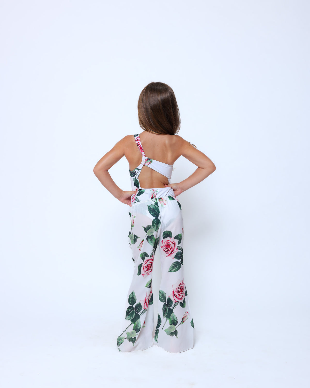Rose chiffon flared trousers - mini