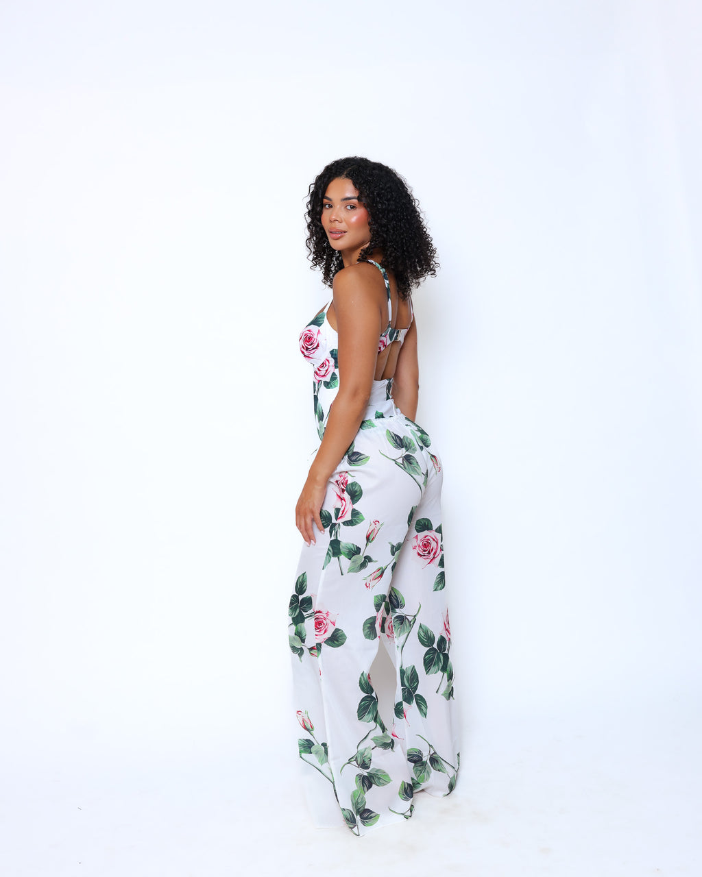 Rose chiffon flared trousers