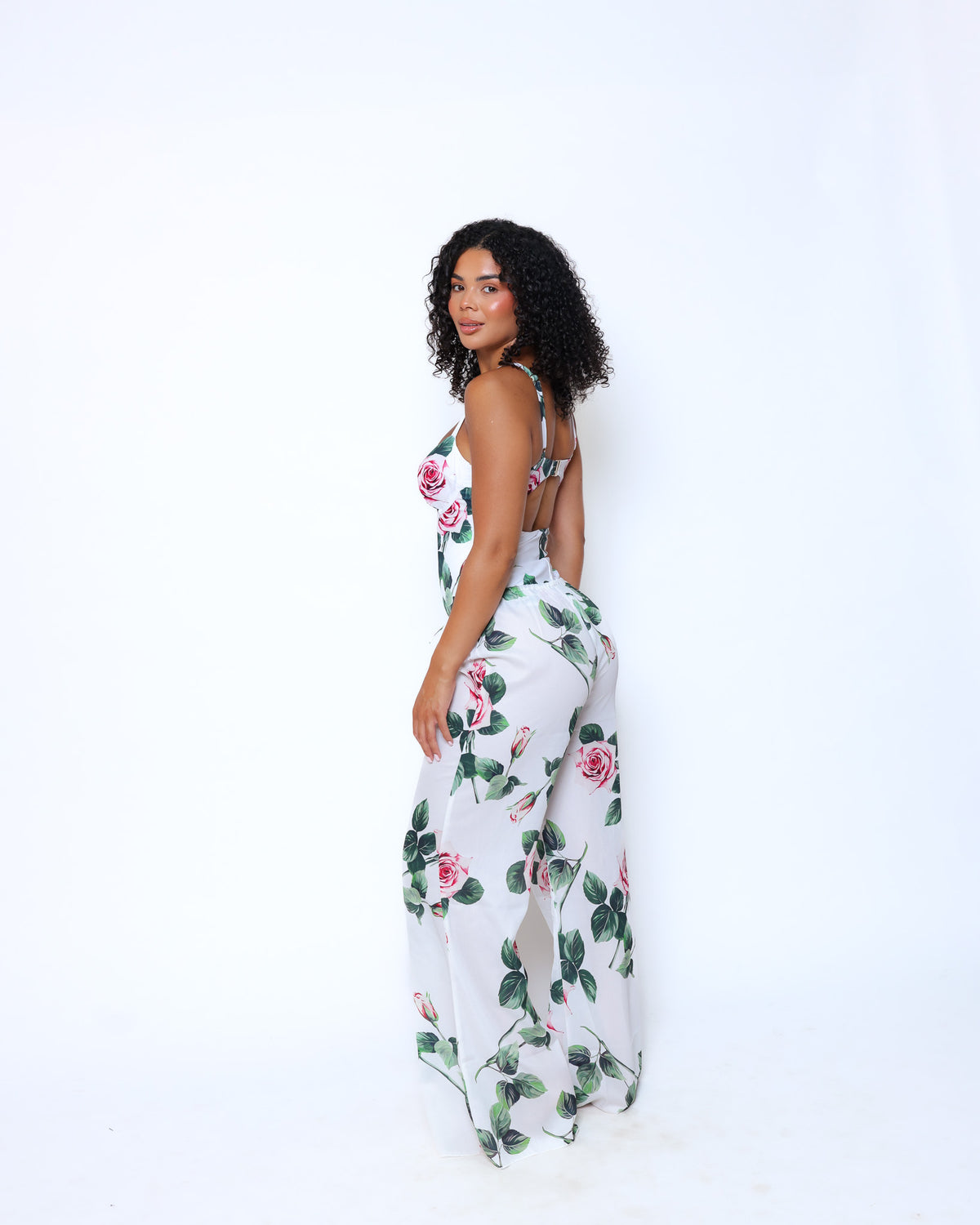Rose chiffon flared trousers